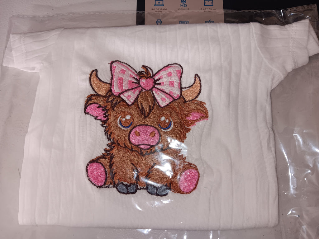 Highland cow baby onesie