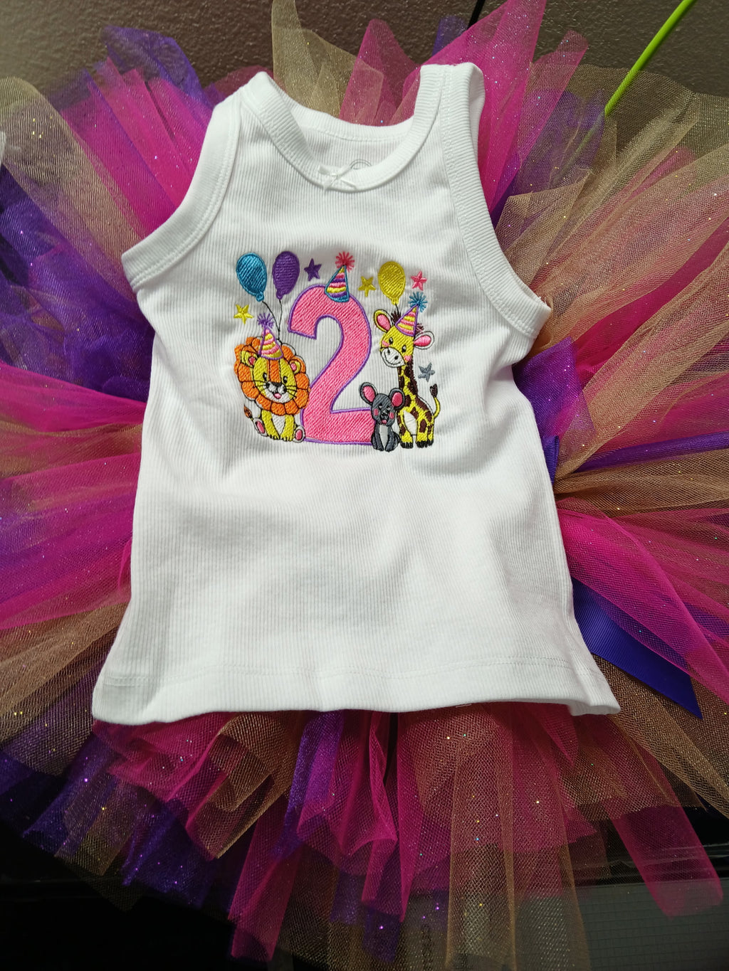 Birthday Animal Embroidered Tank & Tutu Set | Toddler Birthday Outfit