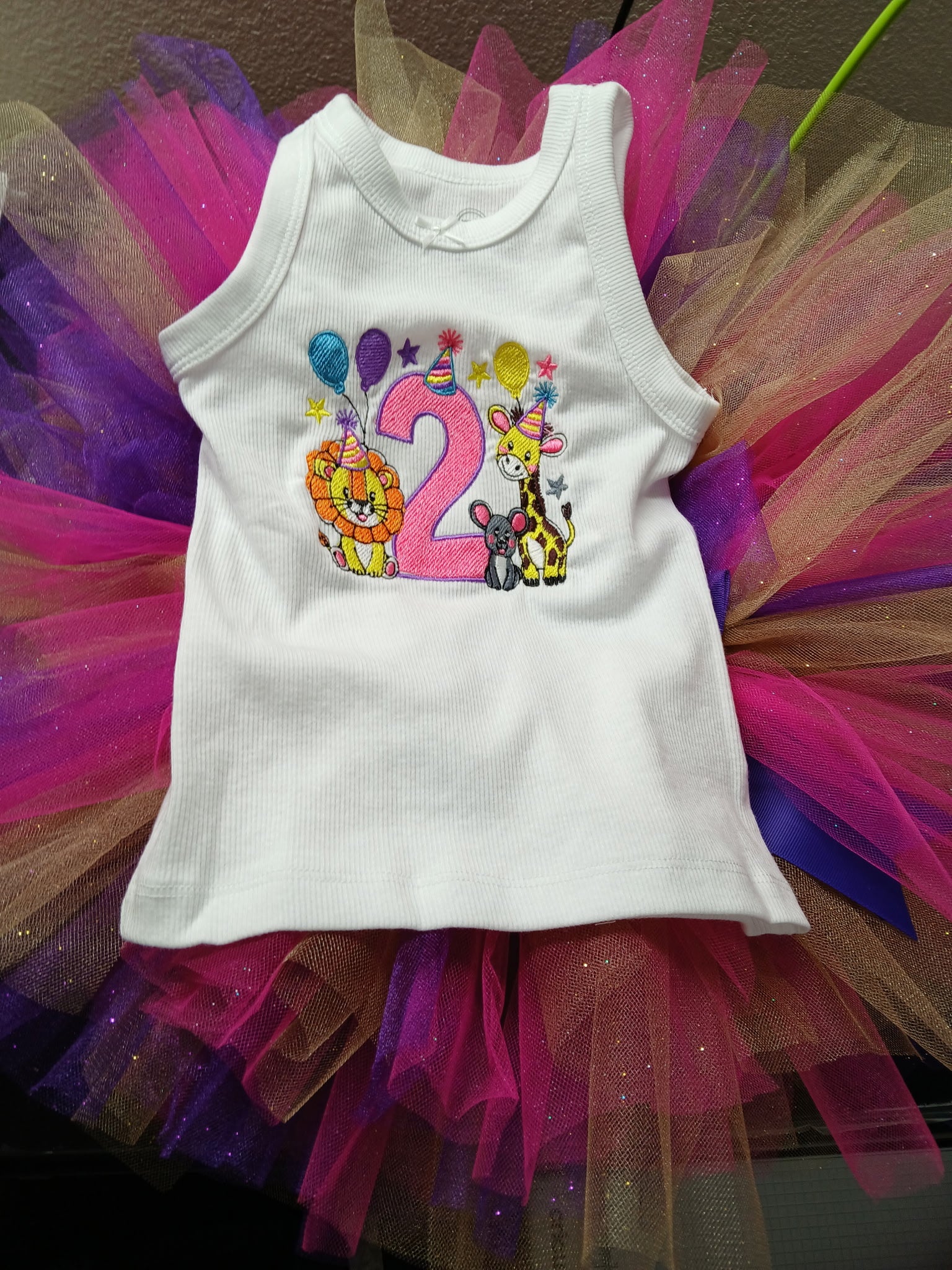 Birthday Animal Embroidered Tank & Tutu Set | Toddler Birthday Outfit