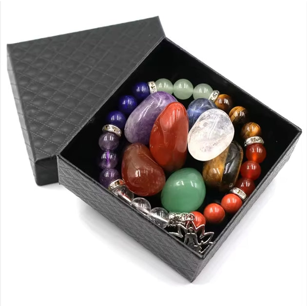 Healing Gemstone Chakra Bracelet & Pocket Stones Set