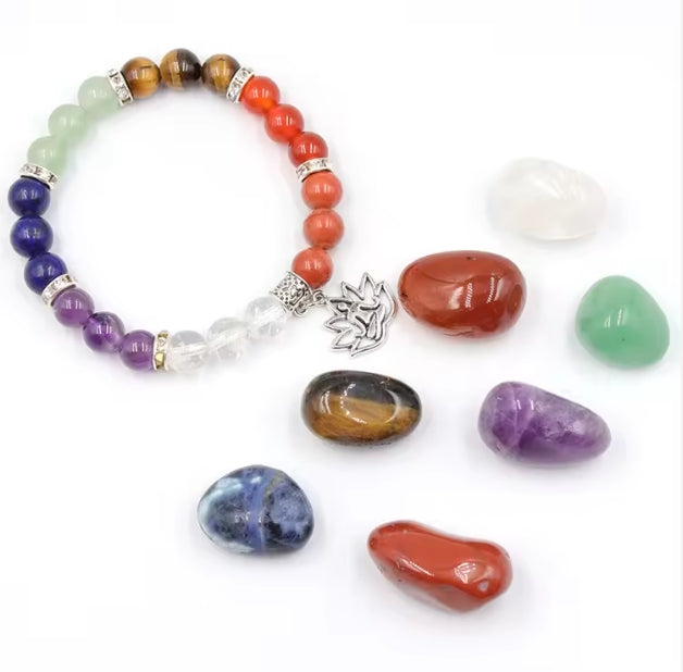 Healing Gemstone Chakra Bracelet & Pocket Stones Set